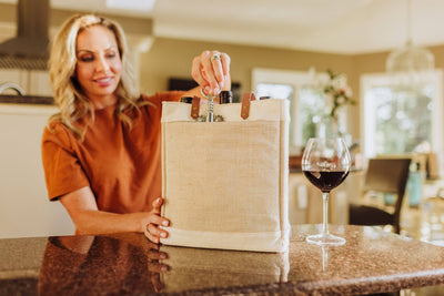 Pinot Jute 3 Bottle Insulated Wine Bag - Core: Beige Barware Picnic Time  Paper Skyscraper Gift Shop Charlotte