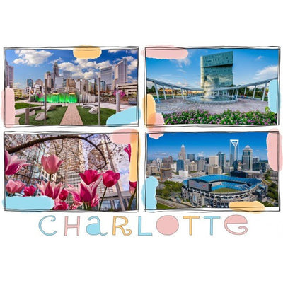 Postcard- Charlotte Cotton Candy Collage Postcard My City Souvenirs  Paper Skyscraper Gift Shop Charlotte