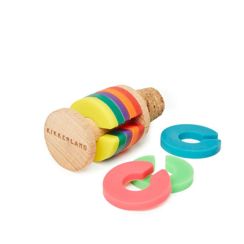 Rainbow Wine Rings + Stopper Barware Kikkerland  Paper Skyscraper Gift Shop Charlotte