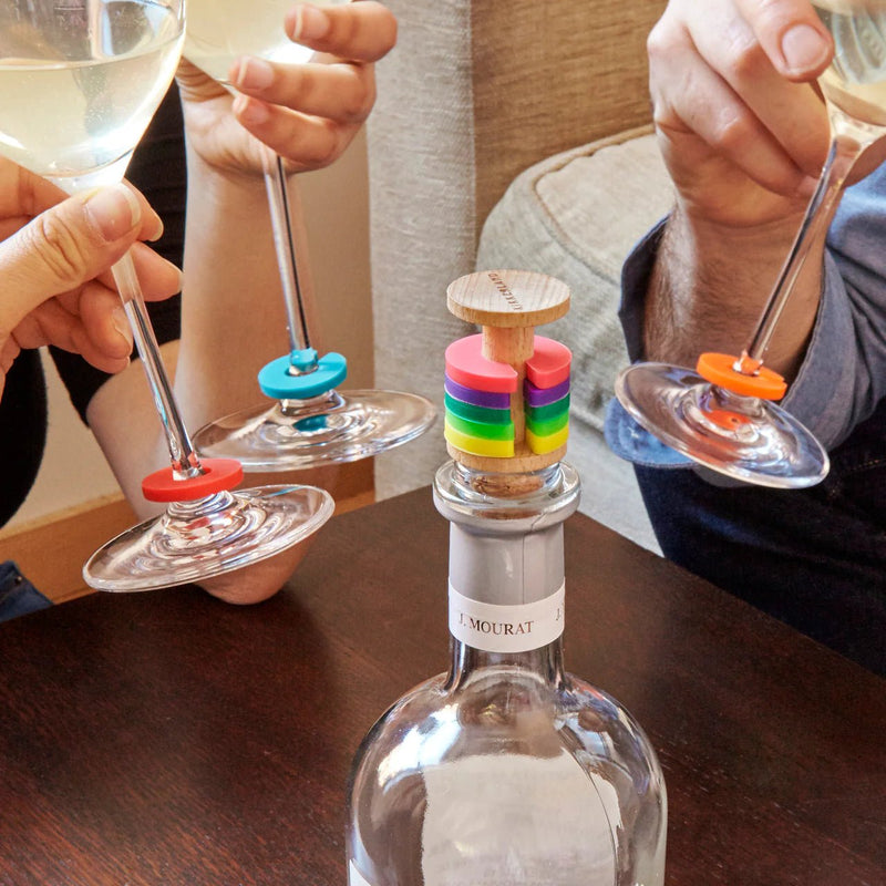 Rainbow Wine Rings + Stopper Barware Kikkerland  Paper Skyscraper Gift Shop Charlotte