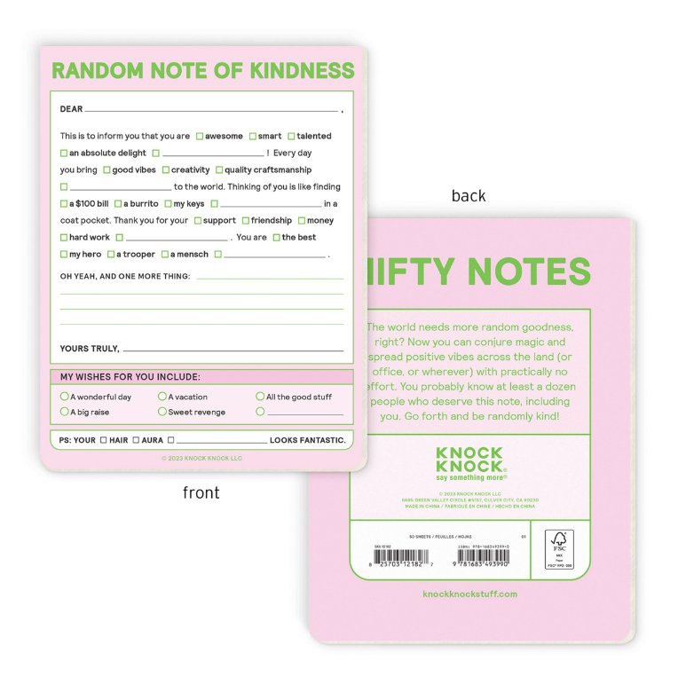 Random Note of Kindness Nifty Note Pad | Pastel Notepads Knock Knock  Paper Skyscraper Gift Shop Charlotte