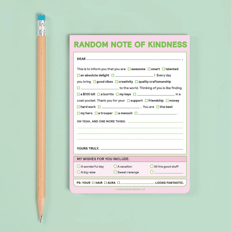 Random Note of Kindness Nifty Note Pad | Pastel Notepads Knock Knock  Paper Skyscraper Gift Shop Charlotte