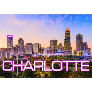 Rectangular Acrylic Keyring - Charlotte NC Neon Pink Skyline Accessories My City Souvenirs  Paper Skyscraper Gift Shop Charlotte