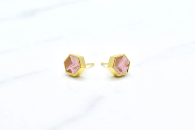 Rose Quartz Hexagon Gold Geometric Earrings Earrings Cold Gold  Paper Skyscraper Gift Shop Charlotte