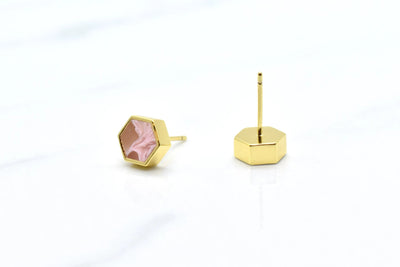 Rose Quartz Hexagon Gold Geometric Earrings Earrings Cold Gold  Paper Skyscraper Gift Shop Charlotte