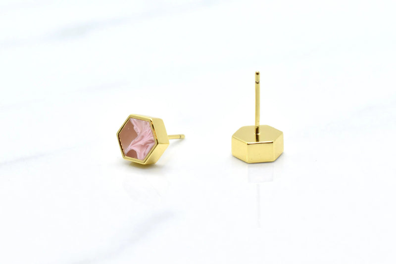 Rose Quartz Hexagon Gold Geometric Earrings Earrings Cold Gold  Paper Skyscraper Gift Shop Charlotte