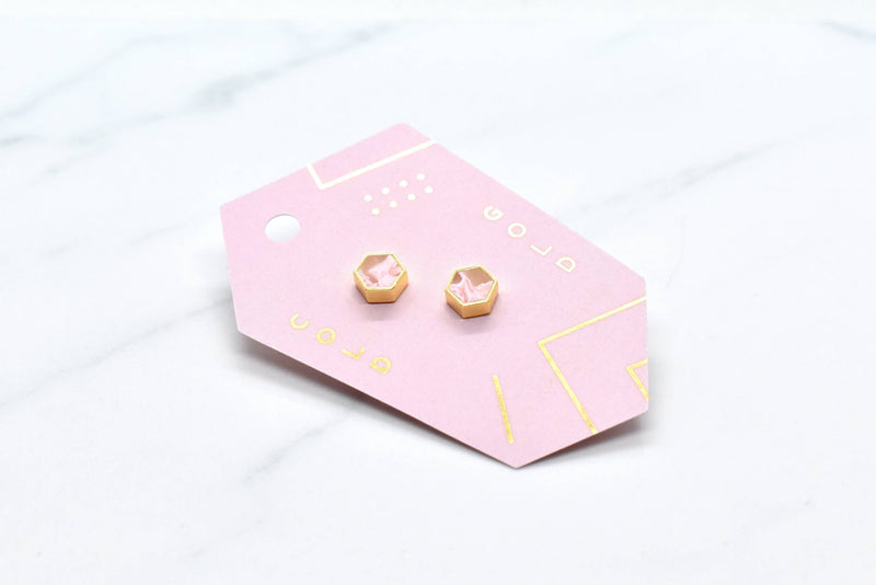 Rose Quartz Hexagon Gold Geometric Earrings Earrings Cold Gold  Paper Skyscraper Gift Shop Charlotte