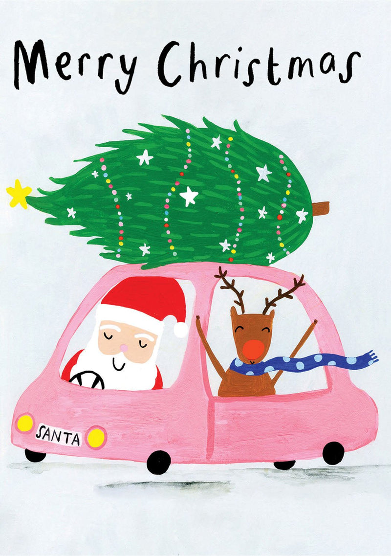 Santa in a Pink Car Greeting Card Cards Notes & Queries  Paper Skyscraper Gift Shop Charlotte