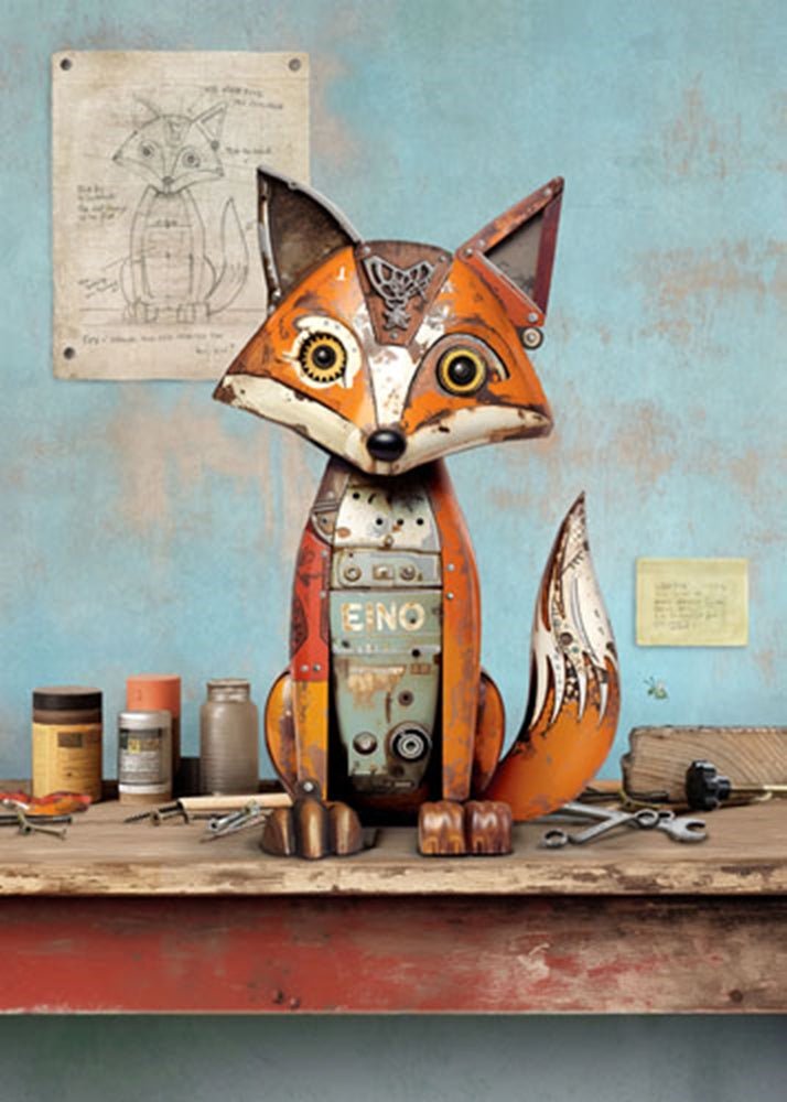 Scrap Metal Fox Greeting Card Cards Notes & Queries  Paper Skyscraper Gift Shop Charlotte