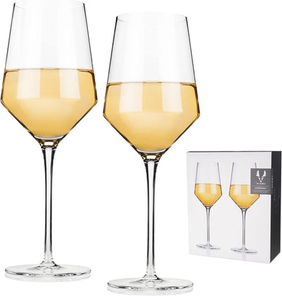 Set of 2 | Angled Crystal Chardonnay Glasses by Viski Wine Glasses True Fabrications  Paper Skyscraper Gift Shop Charlotte