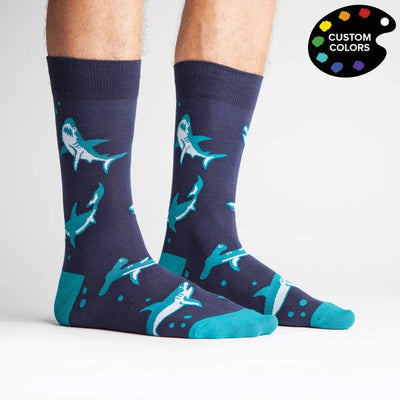 Shark Attack | Men's Crew Socks Socks Sock It to Me  Paper Skyscraper Gift Shop Charlotte