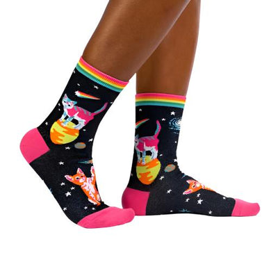 Space Cats Women's Crew Socks | Shimmer Socks! Socks Sock It to Me  Paper Skyscraper Gift Shop Charlotte