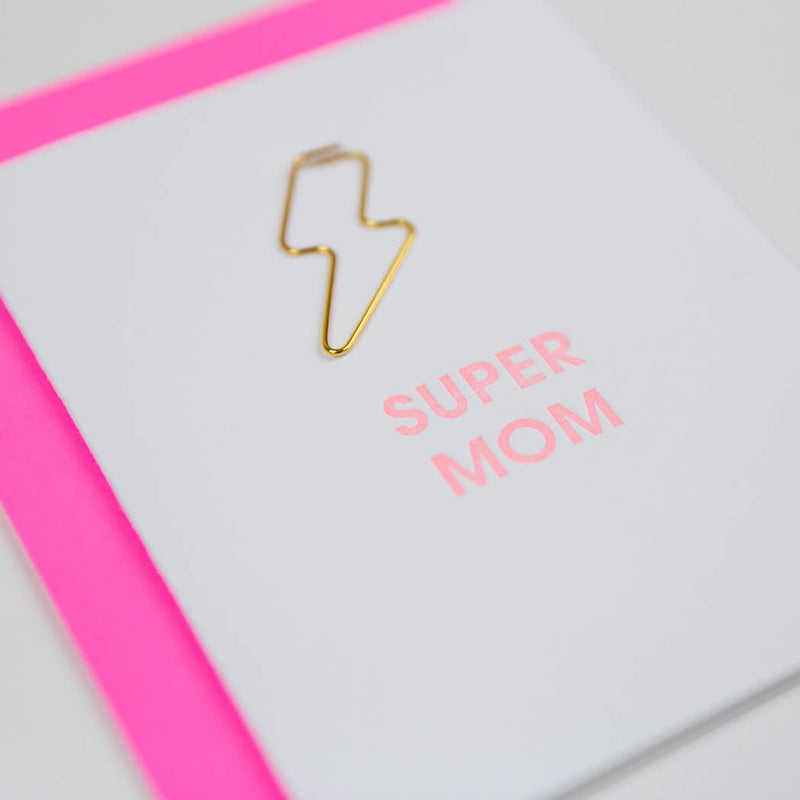 Super Mom - Lightning Bolt Letterpress Paper Clip Greeting Card  - Mother&