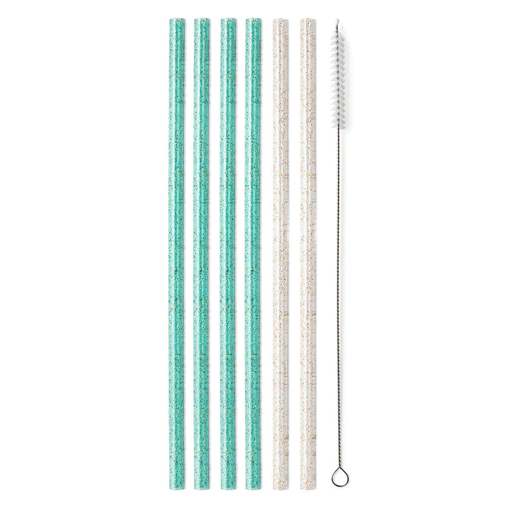 Swig Clear/Aqua Reusable Straw Set