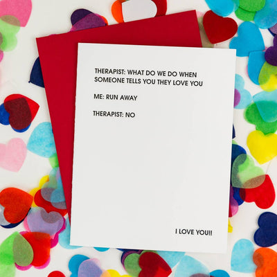 Therapist: Run Away Love -Letterpress Card Cards Chez Gagné  Paper Skyscraper Gift Shop Charlotte