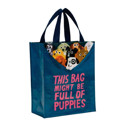 This Bag Might Be Full of Puppies Handy Tote Tote Bags Blue Q  Paper Skyscraper Gift Shop Charlotte