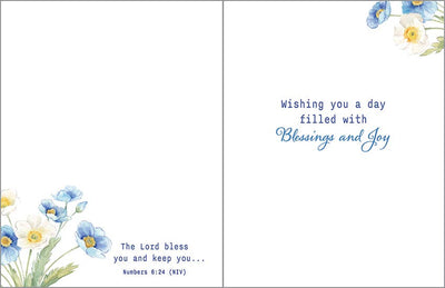 With Scripture Birthday Card - Blue Flowers in China Vase  Gina B Designs  Paper Skyscraper Gift Shop Charlotte