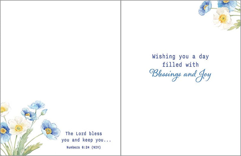 With Scripture Birthday Card - Blue Flowers in China Vase  Gina B Designs  Paper Skyscraper Gift Shop Charlotte