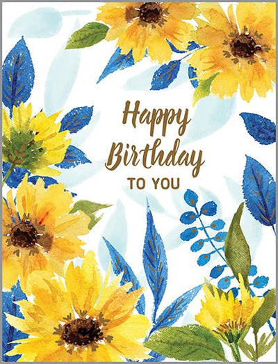 With Scripture Birthday Card - Sunflowers on Blue  Gina B Designs  Paper Skyscraper Gift Shop Charlotte