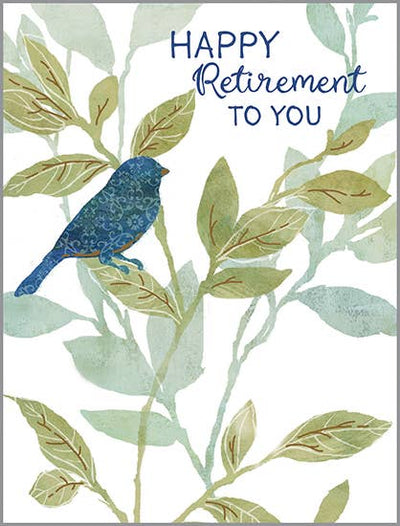 With Scripture Retirement Card - Navy Bird on Branch  GINA B DESIGNS  Paper Skyscraper Gift Shop Charlotte