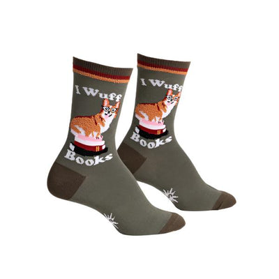 Women's Crew: I Woof Books Socks Sock It to Me  Paper Skyscraper Gift Shop Charlotte