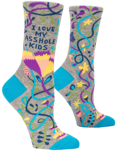 Womens Crew Sock Love my Kids Socks Blue Q  Paper Skyscraper Gift Shop Charlotte