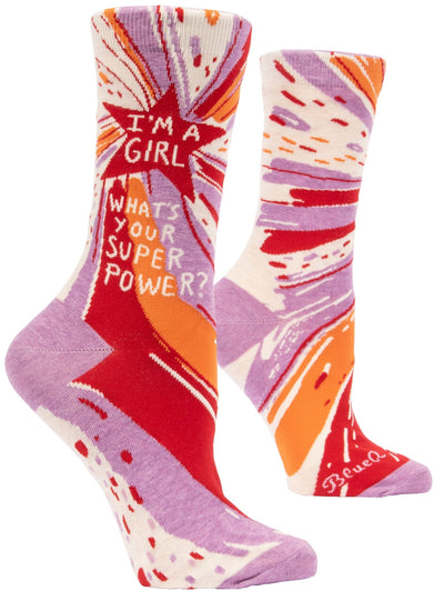 Womens Crew Sock Superpower Socks Blue Q  Paper Skyscraper Gift Shop Charlotte