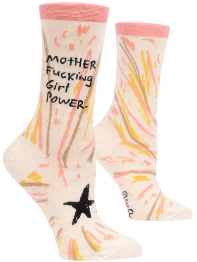 Women's Crew Socks - Girl Power Socks Blue Q  Paper Skyscraper Gift Shop Charlotte