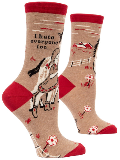 Women's Crew Socks - I Hate Everyone Too Socks Blue Q  Paper Skyscraper Gift Shop Charlotte