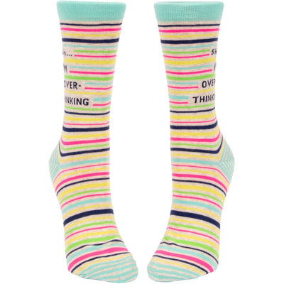 Women's Crew Socks - Im Overthinking Socks Blue Q  Paper Skyscraper Gift Shop Charlotte