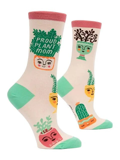 Women's Crew Socks - Proud Plant Mom Apparel & Accessories - Socks Blue Q Paper Skyscraper Gift Shop Charlotte