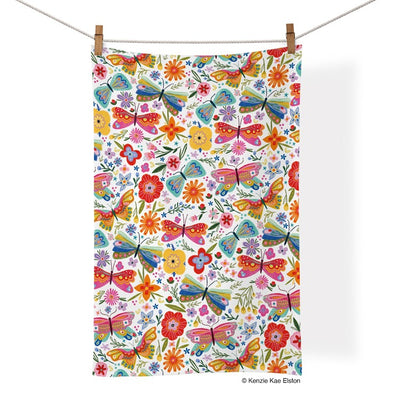 Butterfly Floral 100% Cotton Tea Towel Kitchen - Hand, Tea & Dish Towels WERKSHOPPE Paper Skyscraper Gift Shop Charlotte