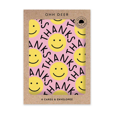 Yellow Smiley Thank You Card Set  Ohh Deer  Paper Skyscraper Gift Shop Charlotte