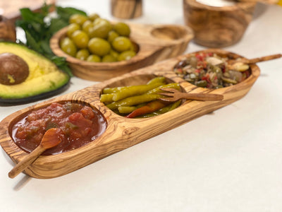 Three Section Tray Kitchen Natural OliveWood  Paper Skyscraper Gift Shop Charlotte