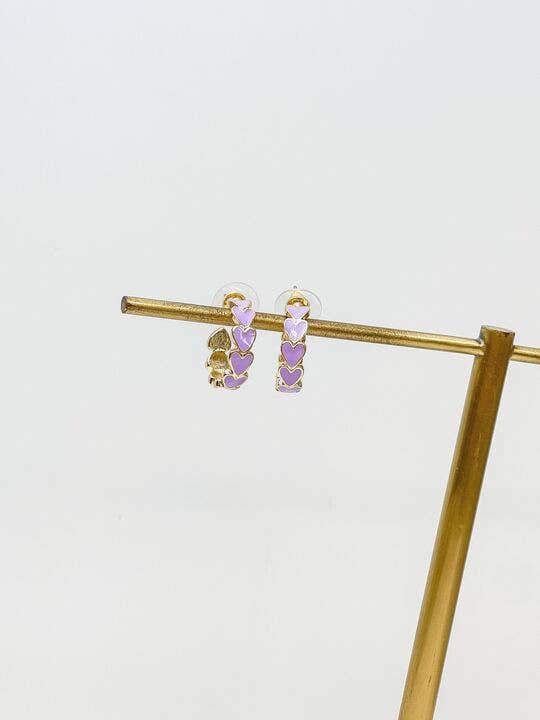 Gold & Enamel Heart Hoop Earrings: Purple  Prep Obsessed Wholesale  Paper Skyscraper Gift Shop Charlotte