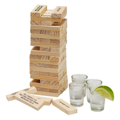 Stumbling Blocks Incl.4 Shot Glass/60 Wood Pc  Two's Company  Paper Skyscraper Gift Shop Charlotte