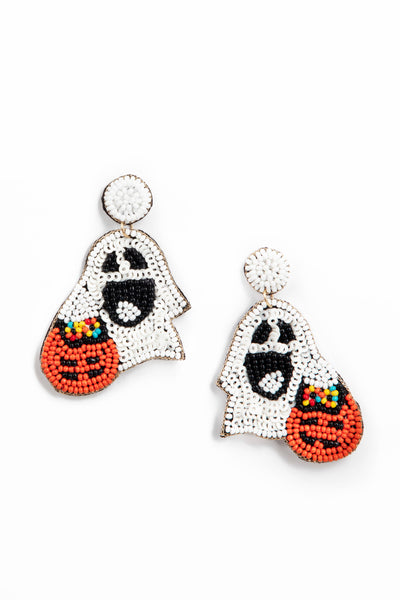 White Ghost w/ Pumpkin Earrings  Laura Janelle  Paper Skyscraper Gift Shop Charlotte