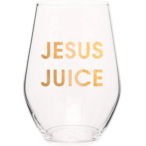 Jesus Juice Wine Stemless Wine Glass Wine Glasses Chez Gagné  Paper Skyscraper Gift Shop Charlotte