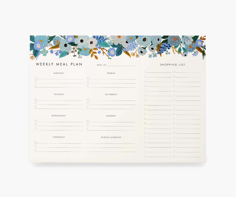 Weekly Meal Planner | Garden Party Blue Notepads Rifle Paper Co  Paper Skyscraper Gift Shop Charlotte